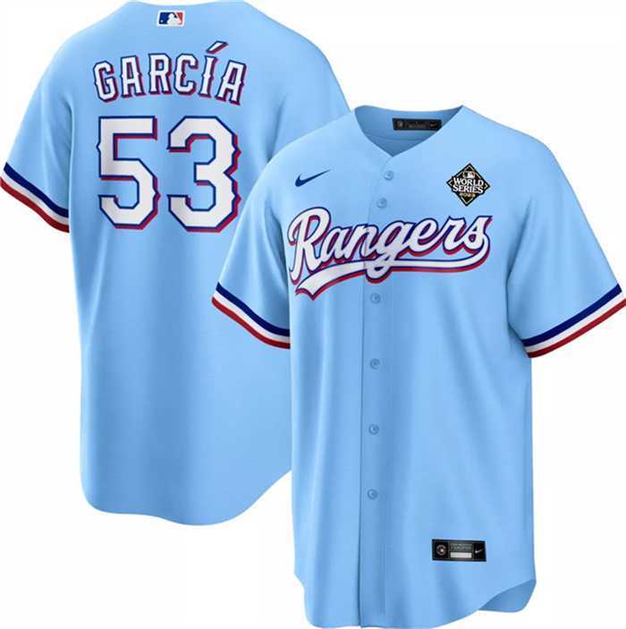 Men's Texas Rangers #53 Adolis Garcia Blue 2023 World Series Cool Base Stitched Baseball Jersey Dzhi,We sell and wholesale Men's Texas Rangers #53 Adolis Garcia Blue 2023 World Series Cool Base Stitched Baseball Jersey Dzhi on line form chian!